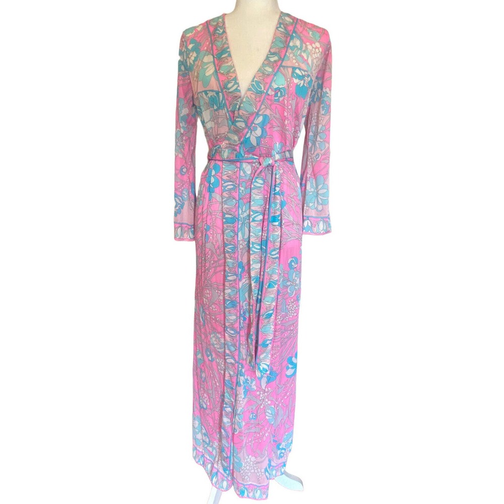 Emilio Pucci Formfit Rogers 1960's Semi-Sheer Robe Psychedelic Pink Pet 6-8